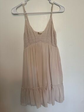 Altar'd State Beige Crinkle V-Neck Dress